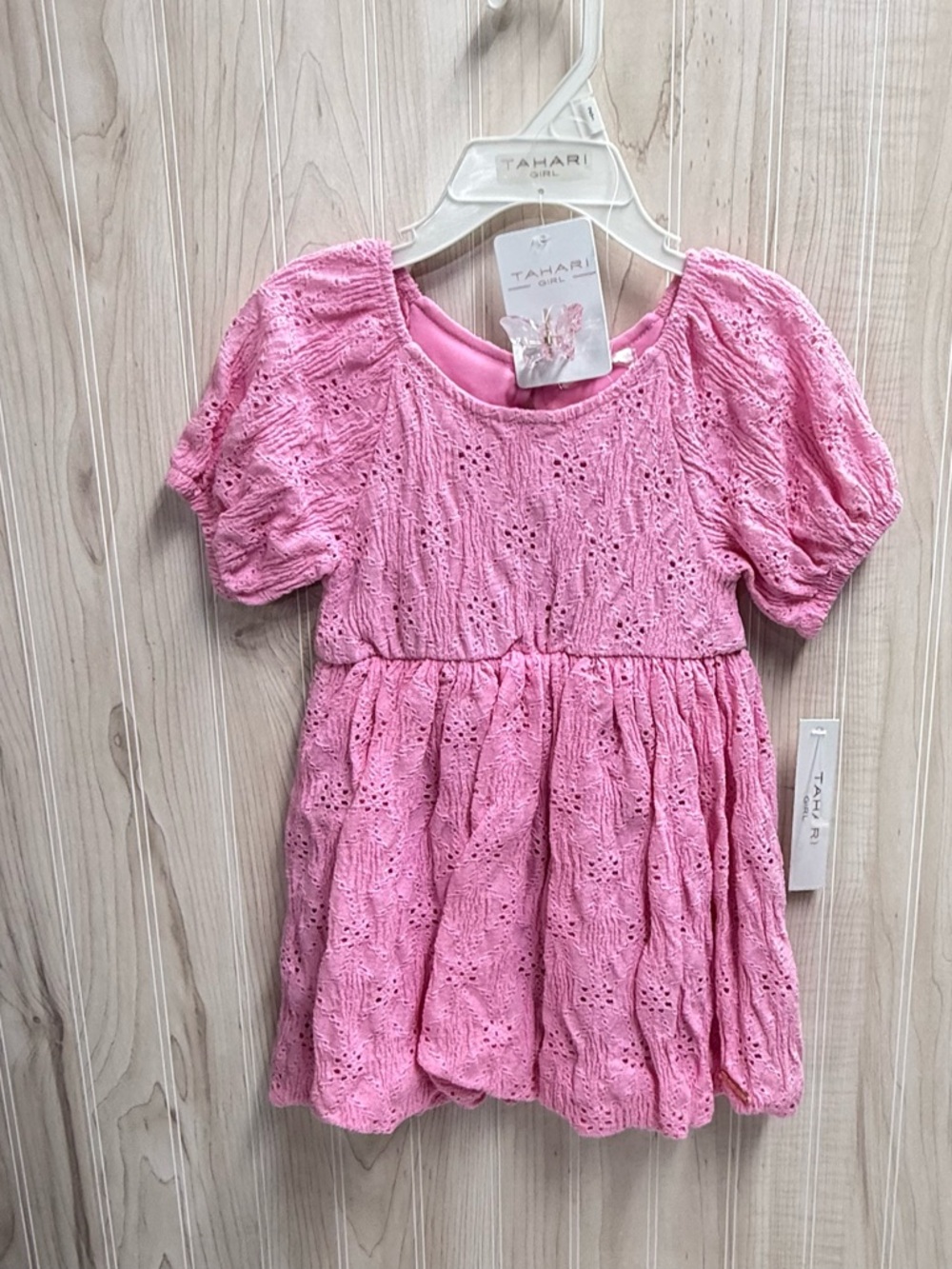 Tahari Pink Eyelet Puff-Sleeve Girls' Dress